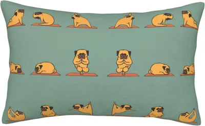 Produktbild von Seidenkissenbezug mit Yoga-Mops-Motiv, bedruckt, knitterfrei, schmutzabweisend, weich und atmungsaktiv