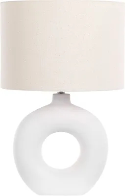 Obrázok produktu pre BELIANI Stolná lampa biela keramická látkové tienidlo tvarovaný podstavec nočná lampa