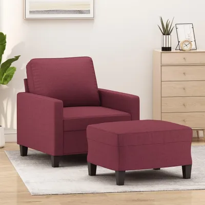 Produktbild von Weinroter Sessel mit Hocker, 60 cm, Stoff