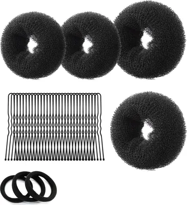 Produktbild von Donut Hair Bun Set, 4PC Dutt Maker, Duttkissen Groß und klein mit 30 U-Form Haarspange, 4 Haarbändern,Donut Haark Hochsteckfrisuren Zubehör für Frisur Tänzer Mädchen Frauen