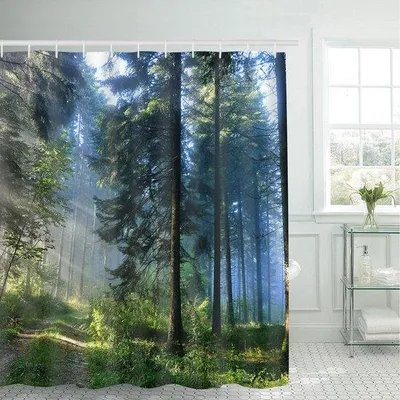 Zdjęcie produktu dla Wodoodporna zasłona prysznicowa, zielona, materiałowa, 180 x 200 cm