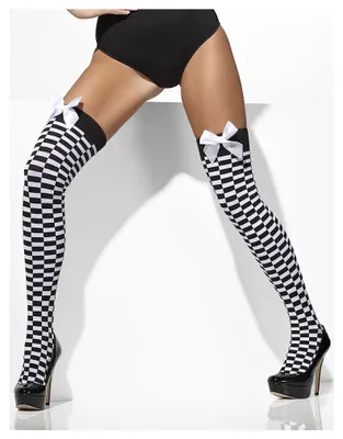 Produktbild von Karierte Damen Overknees aus 100% Nylon mit Schleife, Einheitsgröße