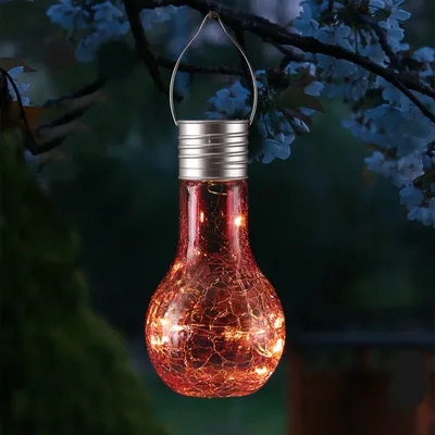 Produktbild von LED Solar Glühbirne CRACKLE GLOW - warmweiße LED Drahtlichterkette - H: 17cm - Lichtsensor - rot
