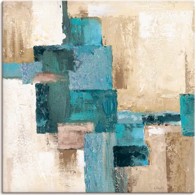 Produktbild von ARTland Leinwandbild Abstrakte Karos beige-türkis Größe: 70x70 cm