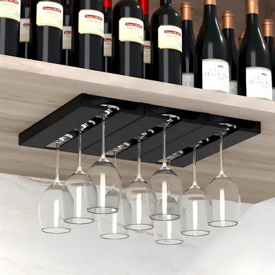 Immagine prodotto di Portabicchieri da vino - Portabicchieri in metallo - Portabicchieri a 3 file - Portabicchieri da vino - Organizzatore - Elegante - Bar, cucina e caffè - Appeso - Nero