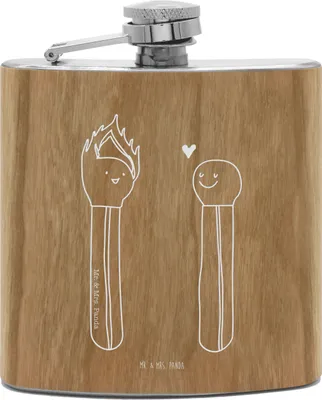 Produktbild von Mr. & Mrs. Panda Flachmann Streichhölzer - Transparent - Geschenk, Liebesgeschenk, Alkoholflasche, edelstahl, Liebesbeweis, feldflasche, taschenflasche