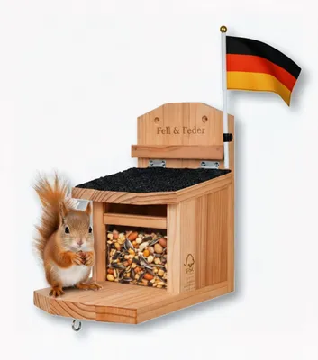 Produktbild von Eichhörnchen Futterhaus inkl. Fähnchen mit Bitumendach - Eichhörnchenhaus Futterstation wetterfest
