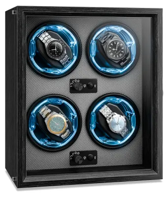 Produktbild von Klarstein Uhrenbeweger für Automatikuhren, Automatik-Uhrenbeweger für 4 Uhren, Automatikuhr Uhrenbeweger mit Acryl-Tür, Automatischer Uhrenbeweger, Blaue LEDs, Watch Winder mit 4 TPD Einstellungen