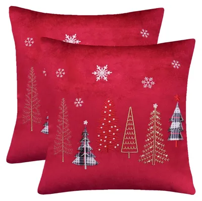 2 Samt-Kissenbezüge Weihnachtsbäume rot 45x45 cm