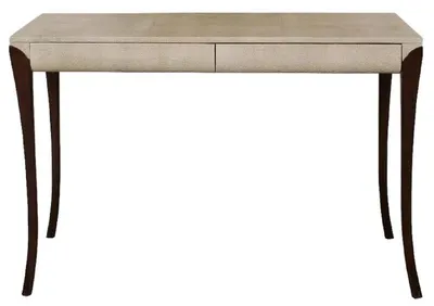 Produktbild von Casa Padrino Luxus Art Deco Schreibtisch mit 2 Schubladen Creme / Dunkelbraun 119 x 66 x H. 77 cm - Massivholz Bürotisch mit geprägtem Leder - Büro Möbel - Art Deco Möbel - Luxus Möbel