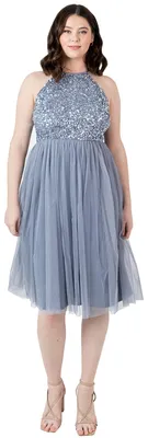 Produktbild von Maya Deluxe Damen Neckholder-Midikleid mit Verzierungen Brautjungfernkleid Blau