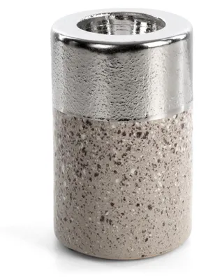 Zdjęcie produktu dla Świecznik ceramiczny LAILA 9x13 cm srebrny okrągły komplet 2 szt