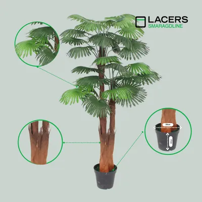 Produktbild von Lacers SMARAGDLINE künstliche Hanfpalme im Topf 180cm - dekorative Kunstpflanze - realistische Optik, langlebig für Wohnzimmer, Balkon und Büroräume