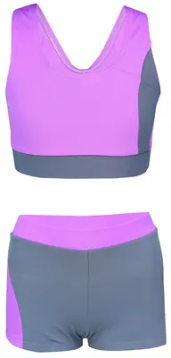 Produktbild von Aquarti Mädchen Sport Bikini - Racerback Bustier & Badehose, Farbe: Grau / Lila, Größe: 134