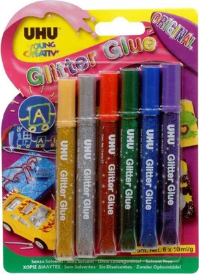Produktbild von UHU YOUNG CREATIV' Glitter Glue ORIGINAL, 6x10ml, 6 Farben sortiert