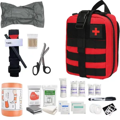 Produktbild von Erste Hilfe Set, wasserfestes Notfall-Set Outdoor/Camping/Fahrrad/Auto , 50-teiliges Reiseapotheke Set, kompaktes Taktische Tasche, First Aid Kit