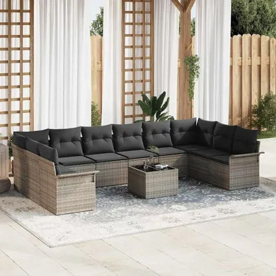 Image de Maison Exclusive - Ensemble de canapé de jardin 11 pcs Noir polyrotin