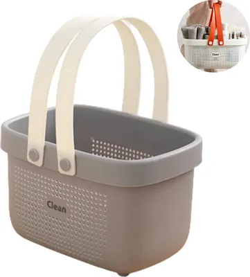 Produktbild von Duschkorb aus Kunststoff mit Griffen, tragbarer Aufbewahrungskorb für Badezimmer-Toilettenartikel, grau, 31.5cm