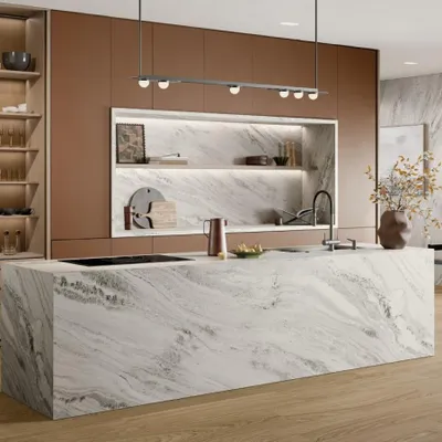 Imagen del producto de CASA39. Gres porcelánico con efecto piedra, color blanco, dimensiones 60x120 cm. Fabricante: La Fabbrica Ava Graniti