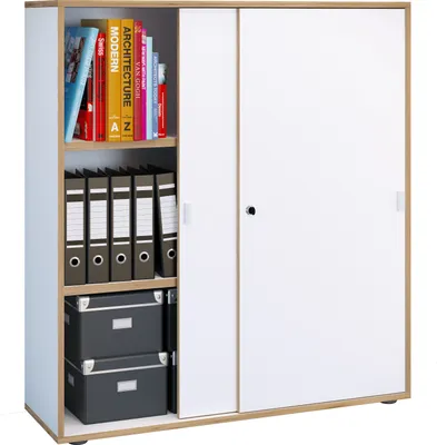 Immagine prodotto di Armadio da ufficio con 3 scomparti | mobile moderno con porte scorrevoli | Dimensioni ca. H. 110 x W. 100 x D. 37 cm– Salia 3 scomparti