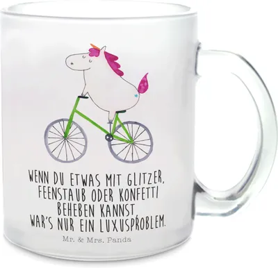 Produktbild von Mr. & Mrs. Panda Teeglas Einhorn Radfahrer - Transparent - Geschenk, Radfahren, getränkebecher, Tee Tasse, Bike, Unicorn, Pott, Rad, Einhörner, Teetasse, Trinkglas
