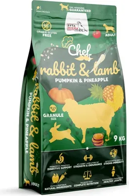 Zdjęcie produktu dla SYTA MICHA Chef Królik, jagnięcina z dynią i ananasem - suché krmivo pro psy - 9kg