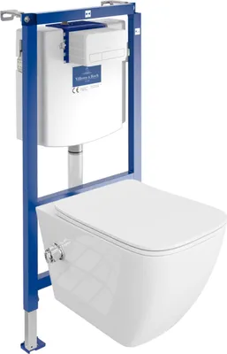 Produktbild von Villeroy&Boch ViConnect H112 Vorwandelement Unterputz WC mit Bedienplatte + Wand Hänge Tiefspül WC Parana Weiß  Spülrandlos | WC Komplettset |