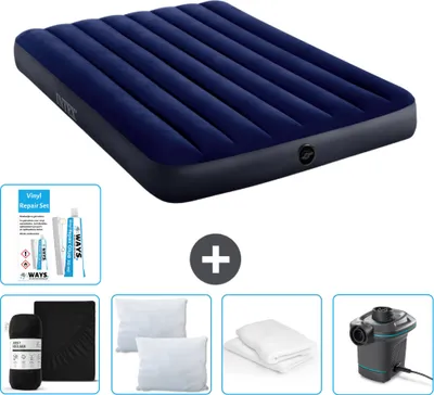 Produktbild von Intex Airbed - Doppelbett - 137 x 191 x 25 cm - Blau - Im Lieferumfang enthalten Spannbettuch - Küssen - Pumpe - Reperaturset en Kissenschutz