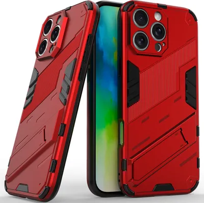 Obrázek produktu pro Pouzdro pro iPhone 16 Pro Max Hybridní PC TPU Nárazuvzdorné Ochranné Pouzdro s Funkcí Stojanu červené