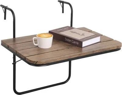 Produktbild von Holz Klappbalkon Tisch - Einstellbare Balkon-Bar für Griffe - Platzsparende Outdoor-Tisch