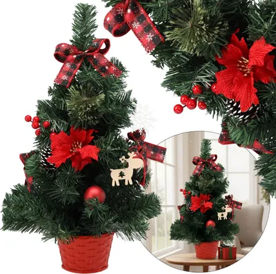 Produktbild von KLEIN künstlicher Weihnachtsbaum, rot mit einem Stern von Bethlehem im Topf, GESCHMÜCKT 50 cm