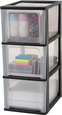 Obrázok produktu pre Zásuvka na stôl, 3 zásuvky, 13 l, formát A4, priehľadné zásuvky, organizér do kancelárie a obývačky, skriňa, čierna