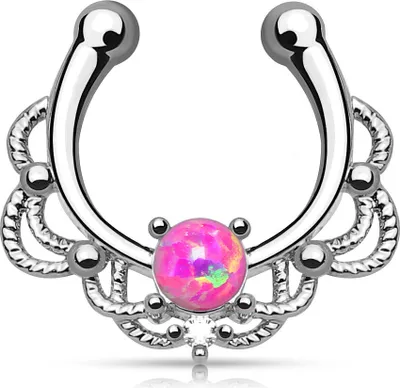 Produktbild von Nasenpiercing Nasenring Fake Piercing Septum Opal Septum Hanger silber-pink
