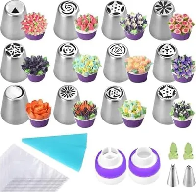 Produktbild von 27 Stück Spritzbeutel Edelstahl Spritztüllen Set Silikon-Spritzbeutel Spritzdüse Edelstahldüsen mit Kupplung Piping Tips Kit Backzubehör Kuchendekoration Backutensilien für Cupcakes Torten