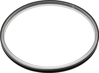 A close-up, studio shot of a black and transparent ring.