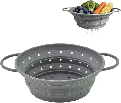 Produktbild von Faltbares 28cm-Nudelsieb aus Silikon mit Griff, platzsparendes Küchensieb zum Abtropfen, für Obst, Gemüse und Camping, spülmaschinenfest
