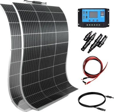 Obrázok produktu pre Základná sada solárnych panelov, vysokoúčinné monokryštalické panely 100 W, kompletná sada, sada 12 V, 24 V, 200 W