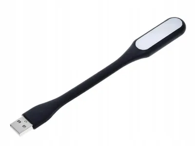 A black flexible USB LED light with a silver panel on a white background.