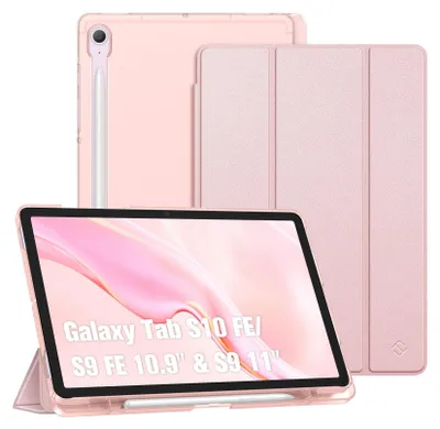 Produktbild von Fintie Hülle für Samsung Galaxy Tab S10 Lite/S10 FE/S9 FE 10.9" & S9 11" Tablet mit Stifthalter, Ultradünn Schutzhülle mit Translucent Rückseite Cover und Auto Schlaf/Wach Funktion, Roségold