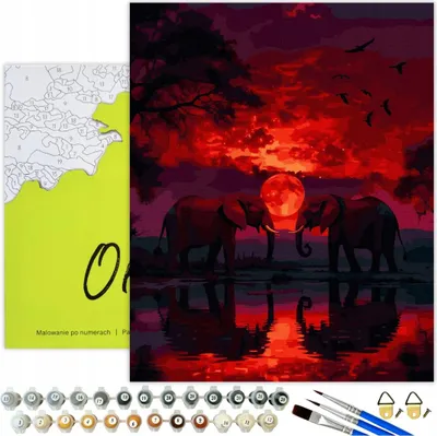 Produktbild von Malen nach Zahlen Erwachsene Tiere Savanne Mondnacht 50x40 - 20 Acrylfarben, Leinwand mit Holzrahmen, 3 Pinseln und Zubehör Oh Art!