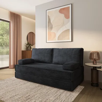 Produktbild von Masseno Schaumstoffsofa SILAR mit Schlaffunktion, Schlafsofa, Wohnzimmersofa, Couch, Sofa, Bettsofa, Kordstoff – Schwarz POSO 135