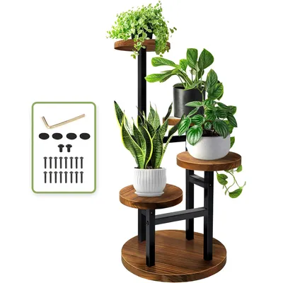 Produktbild von Pflanzentreppe Pflanzenständer Hölzern Blumenständer 4 Etagen Blumenregal (Pflanzenregal Ecke Metall Innen Außen 33*65*cm, 1 St), für Mehrere Pflanzen
