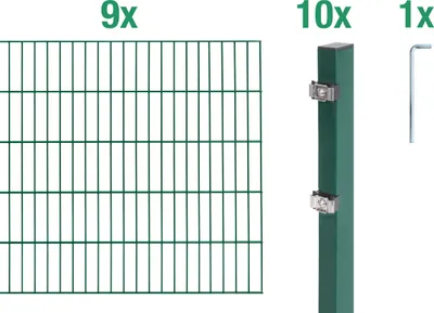 Produktbild von Alberts Doppelstabmatten Zaun, Höhe 100 cm, Länge 18 m, Zaun-Komplettset zum Einbetonieren, grün, Pfosten 60x40 mm