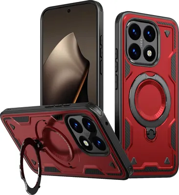Produktbild von Dual Layer Hülle für Xiaomi 15T mit Ring Ständer Magnetisch Stoßfest Handyhülle Rot