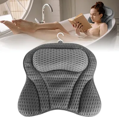 Produktbild von Badewannenkissen, Kissen Badewanne, Nackenkissen Badewanne, mit 4D-Air-Mesh-Technologie, Nacken und Rücken in der Badewanne mit 6 Saugnäpfen, Badewannen kopfstütze für Home Spa