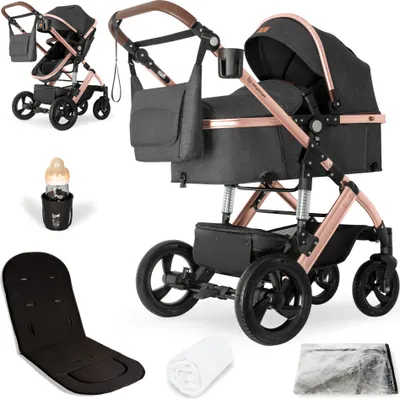Produktbild von Bergsteiger Nizza 3 in 1 Kinderwagen, Kombikinderwagen Komplettset, Babywanne & Buggy Sportsitz inklusive, Auto-Babyschale & Isofix Station optional