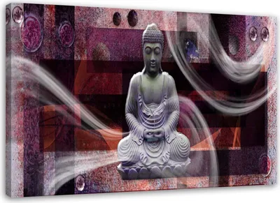 Produktbild von Leinwandbild moderner buddha abstrakt lila 120x80 cm Feeby lila wandbild bereit zum aufhängen