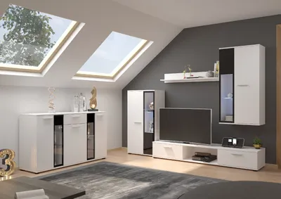 Produktbild von Wohnwand SALSA Schrankwand TV-Schrank Wandregal 2xVitrine + Kommode SALSA Sideboard Wohnkombi Wohnzimmer Anbauwand Weiß