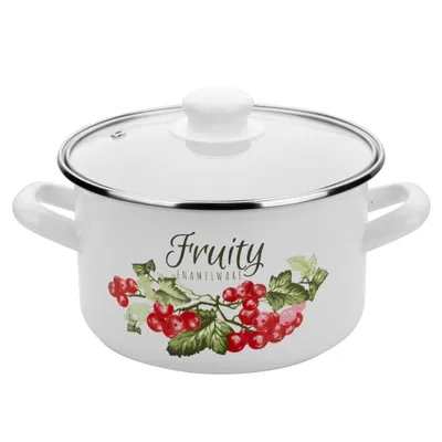 Produktbild von TOPF 4,7 l Deckel Emaille Emailletopf Induktion Retro Kochtopf PLESZEW FRUITY