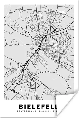 Produktbild von MuchoWow® Poster Deutschland - Karte - Bielefeld - Stadtplan 60x90 cm - Wanddekoration